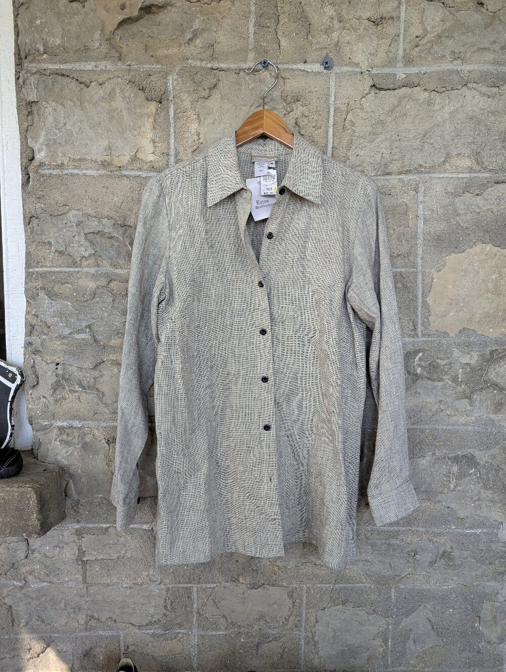 100% Linen Women's Light Gray Textured Button-Up Jacket NWT